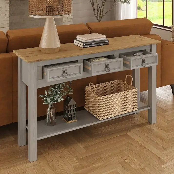 Wood Hall Table Console 3 Drawers
