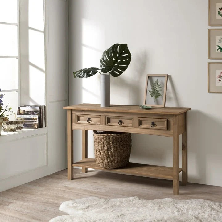 Wood Hall Table Console 3 Drawers