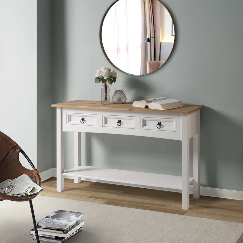 Wood Hall Table Console 3 Drawers