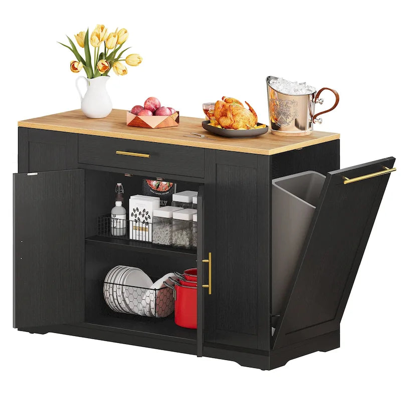 53-inch Rolling Kitchen Island Storage Cabinet Portable Mobile Kitchen Cart