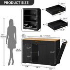 53-inch Rolling Kitchen Island Storage Cabinet Portable Mobile Kitchen Cart