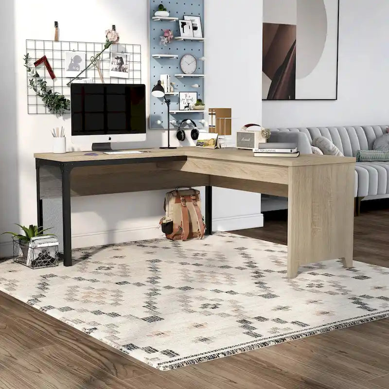 Industrial Natural 65-inch Metal L- Standing Desk by