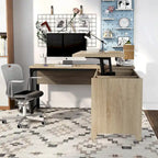 Industrial Natural 65-inch Metal L- Standing Desk by