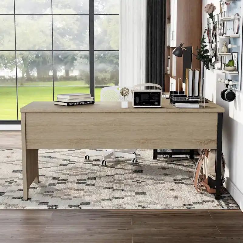 Industrial Natural 65-inch Metal L- Standing Desk by