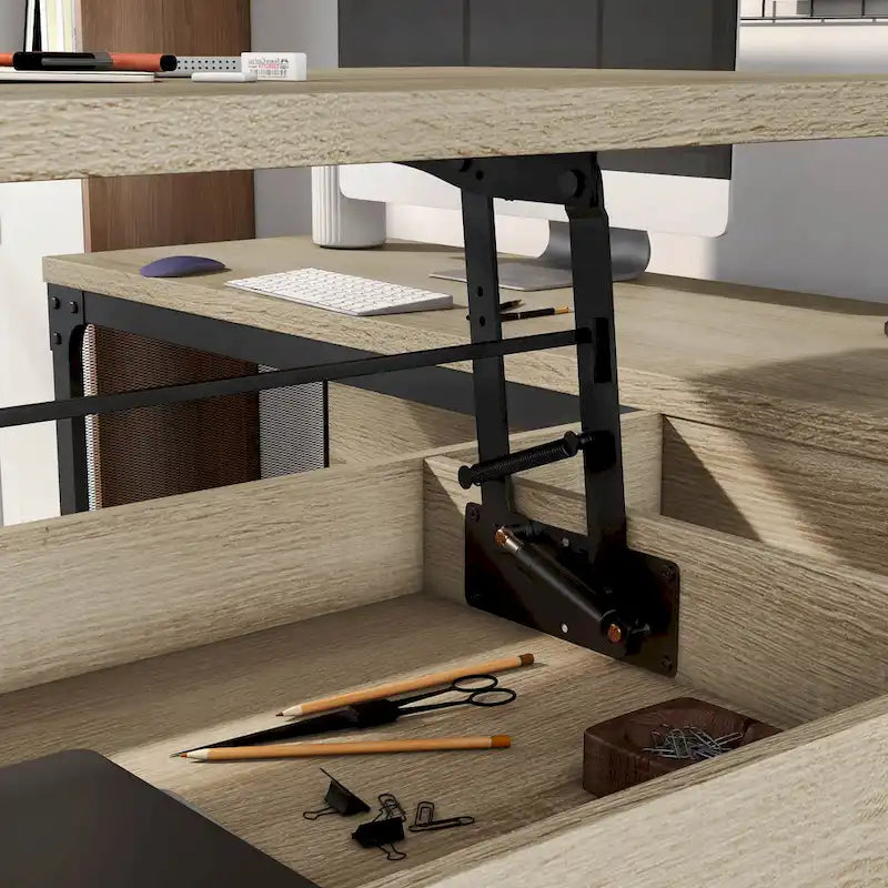 Industrial Natural 65-inch Metal L- Standing Desk by