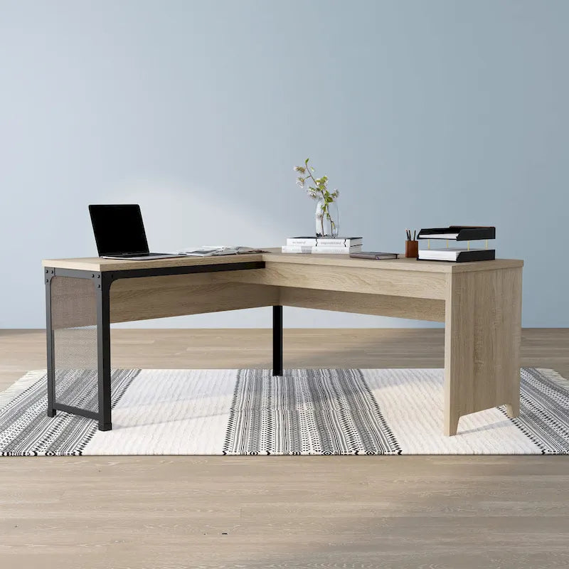 Industrial Natural 65-inch Metal L- Standing Desk by