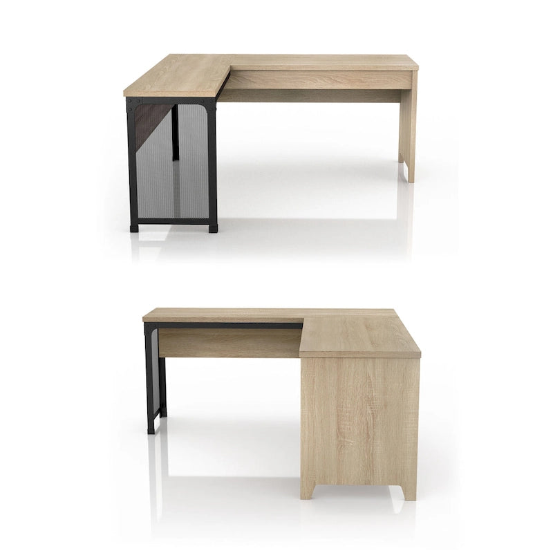 Industrial Natural 65-inch Metal L- Standing Desk by