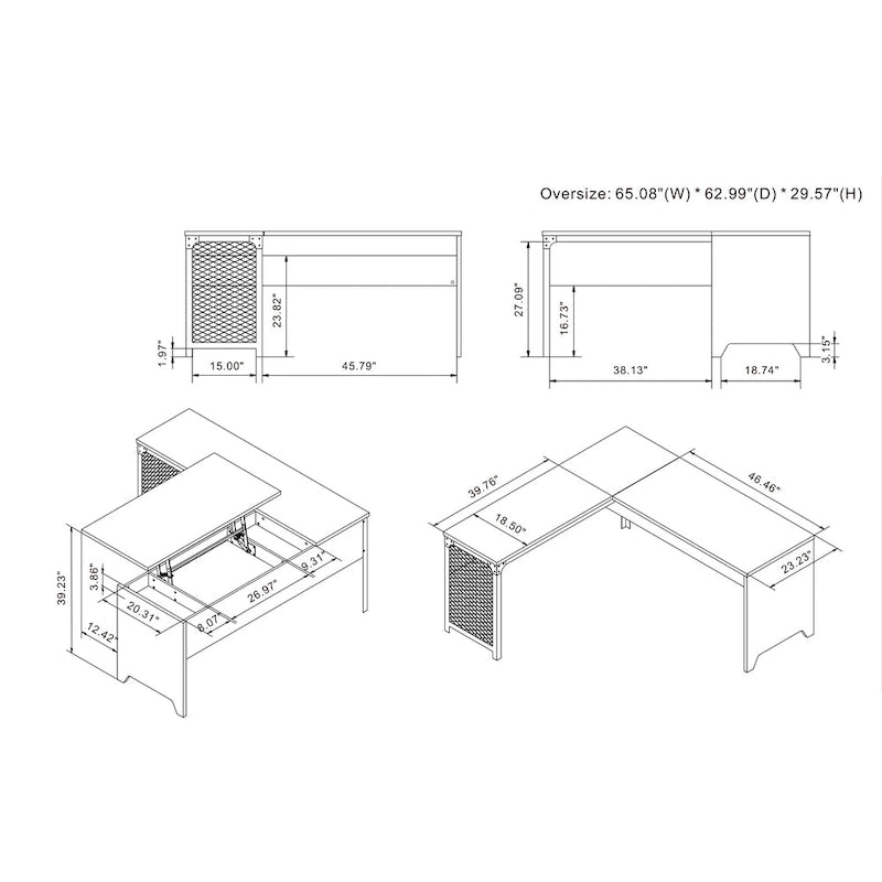 Industrial Natural 65-inch Metal L- Standing Desk by