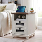 Farmhouse Nightstand with Charging Station, Table, Side Table