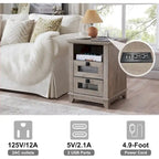 Farmhouse Nightstand with Charging Station, Table, Side Table