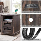 Farmhouse Nightstand with Charging Station, Table, Side Table