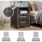 Farmhouse Nightstand with Charging Station, Table, Side Table