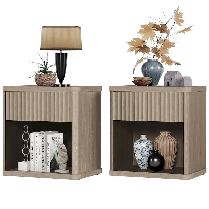 2 Nightstand with 1 Drawer and Storage