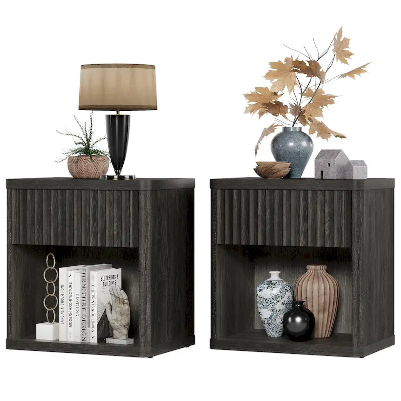 2 Nightstand with 1 Drawer and Storage