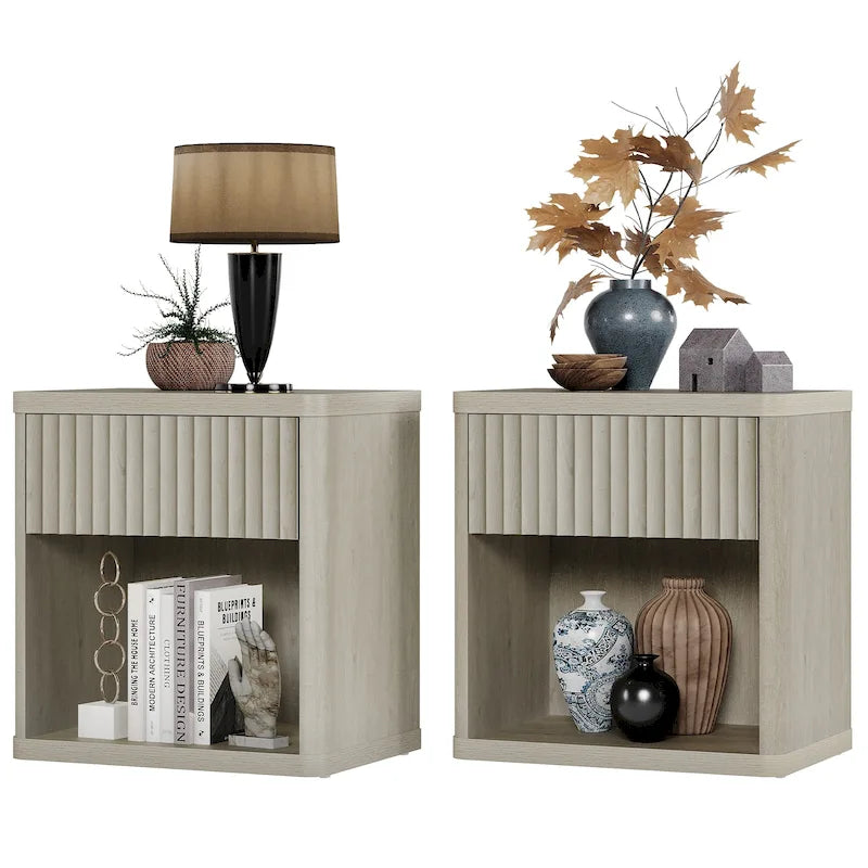2 Nightstand with 1 Drawer and Storage