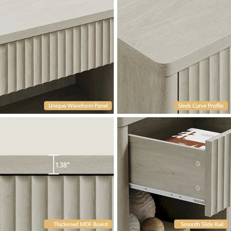 2 Nightstand with 1 Drawer and Storage