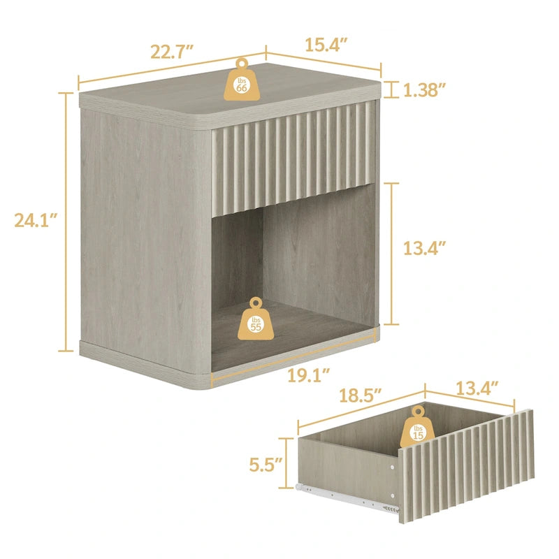 2 Nightstand with 1 Drawer and Storage