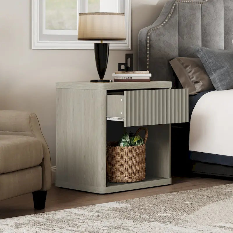 2 Nightstand with 1 Drawer and Storage