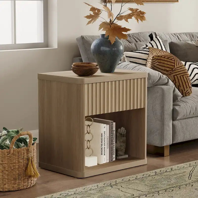 2 Nightstand with 1 Drawer and Storage
