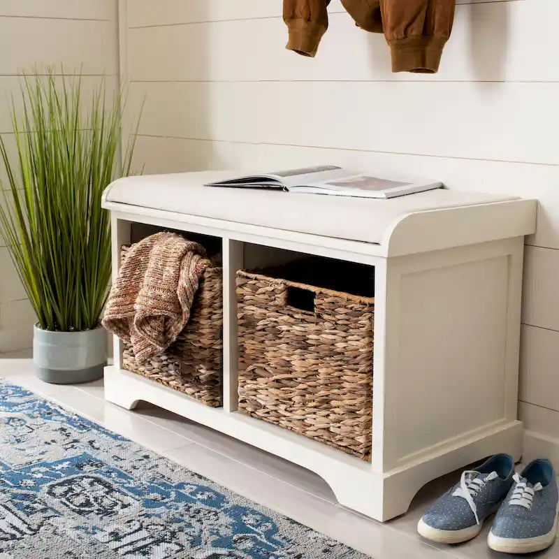 Brown Storage Basket Bench - 33.5 x 16.1 x 19.9 - 34Wx16Dx20H