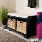 Brown Storage Basket Bench - 33.5 x 16.1 x 19.9 - 34Wx16Dx20H