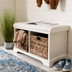 Brown Storage Basket Bench - 33.5 x 16.1 x 19.9 - 34Wx16Dx20H