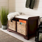Brown Storage Basket Bench - 33.5 x 16.1 x 19.9 - 34Wx16Dx20H