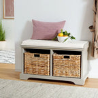 Brown Storage Basket Bench - 33.5 x 16.1 x 19.9 - 34Wx16Dx20H