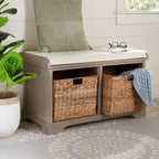 Brown Storage Basket Bench - 33.5 x 16.1 x 19.9 - 34Wx16Dx20H