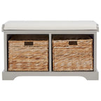 Brown Storage Basket Bench - 33.5 x 16.1 x 19.9 - 34Wx16Dx20H