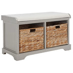 Brown Storage Basket Bench - 33.5 x 16.1 x 19.9 - 34Wx16Dx20H
