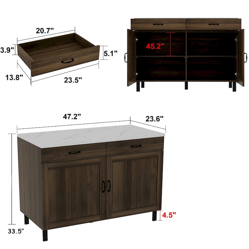 Kitchen Island - and Your Space Buffet Table - 47.2X23.6X33.5