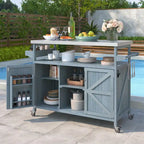 Outdoor kitchen island with rolling cart and stainless top