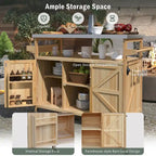 Outdoor kitchen island with rolling cart and stainless steel top