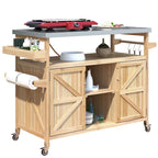 Outdoor kitchen island with rolling cart and stainless top