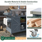 Outdoor kitchen island with rolling cart and stainless top