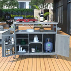 Outdoor kitchen island with rolling cart and stainless top