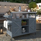 Outdoor kitchen island with rolling cart and stainless top