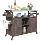 Outdoor kitchen island with rolling cart and stainless top