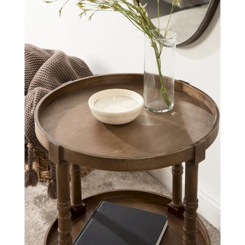 and Round Wood Side Table