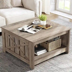 Farmhouse Coffee Table with Storage for Living Room Square Center Table