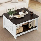 Farmhouse Coffee Table with Storage for Living Room Square Center Table