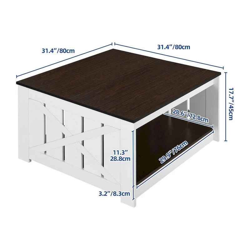 Farmhouse Coffee Table with Storage for Living Room Square Center Table