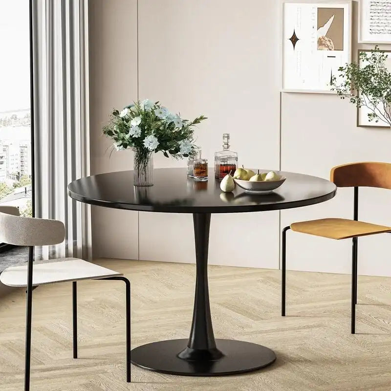 Mid-Century Modern Round Kitchen or Dining Table with Premium Top and Pedestal Base for Dining Room