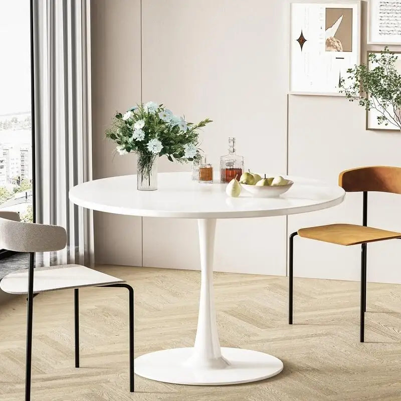 Mid-Century Modern Round Kitchen or Dining Table with Premium Top and Pedestal Base for Dining Room