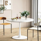 Mid-Century Modern Round Kitchen or Dining Table with Premium Top and Pedestal Base for Dining Room