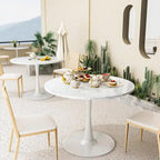 Mid-Century Modern Round Kitchen or Dining Table with Premium Top and Pedestal Base for Dining Room