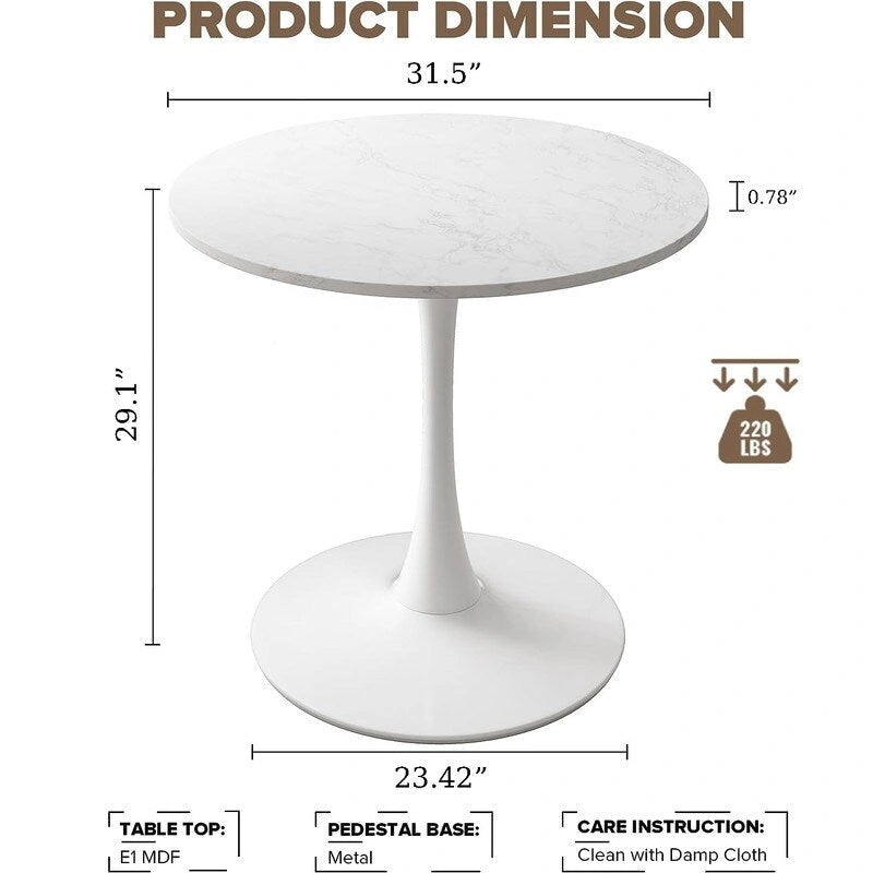 Mid-Century Modern Round Kitchen or Dining Table with Premium Top and Pedestal Base for Dining Room
