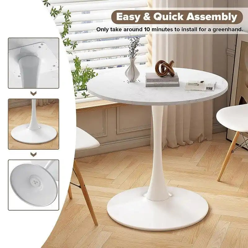 Mid-Century Modern Round Kitchen or Dining Table with Premium Top and Pedestal Base for Dining Room