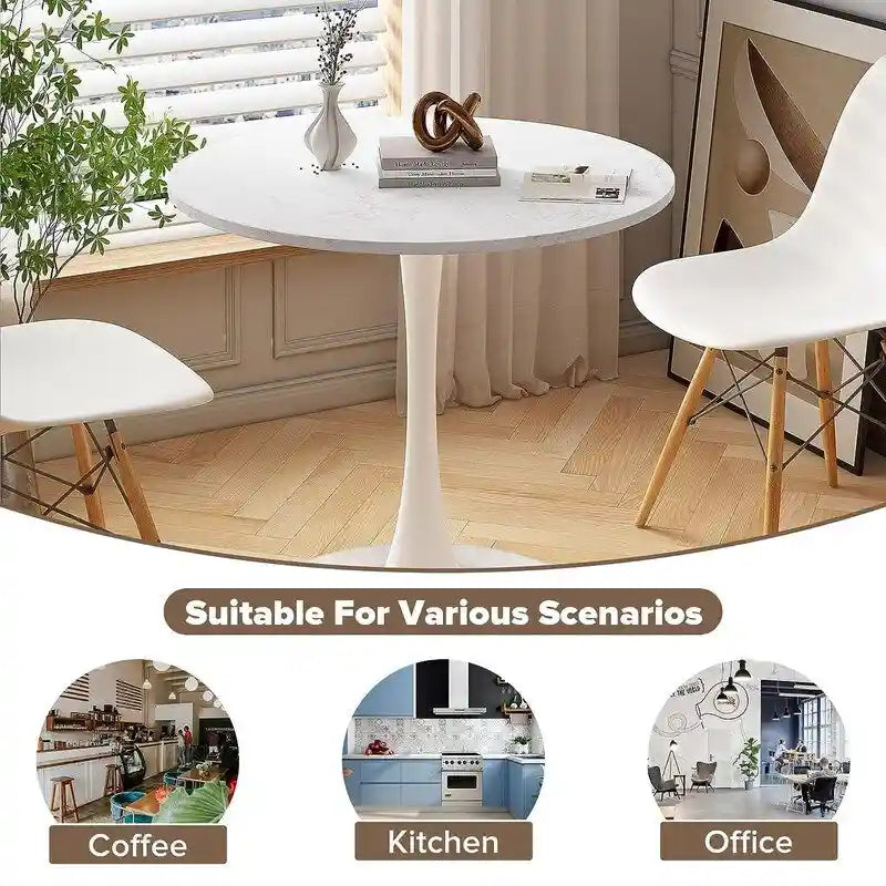 Mid-Century Modern Round Kitchen or Dining Table with Premium Top and Pedestal Base for Dining Room